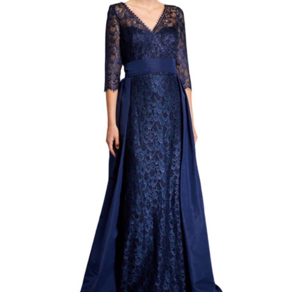 Rickie Freeman Teri Jon Premier Blue Silk Lace Dress